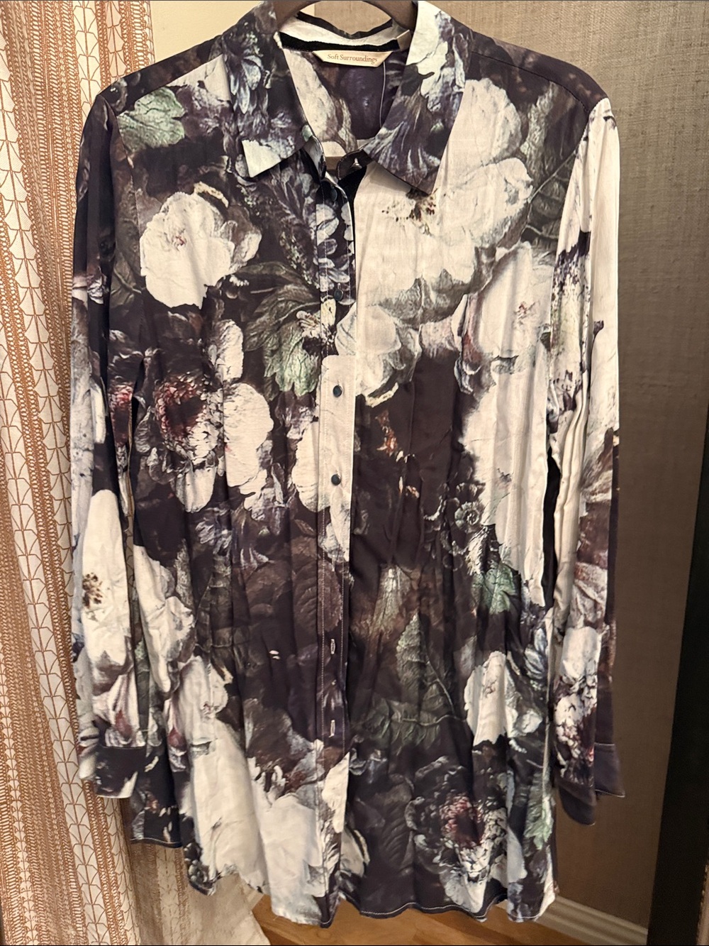 Soft Surroundings Black and White Floral Button-Down Shirt